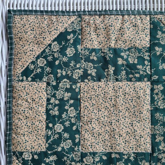 Set of 2 Handmade Patchwork Quilt Squares – Teal & Beige Country Style Designs - Picture 6 of 10